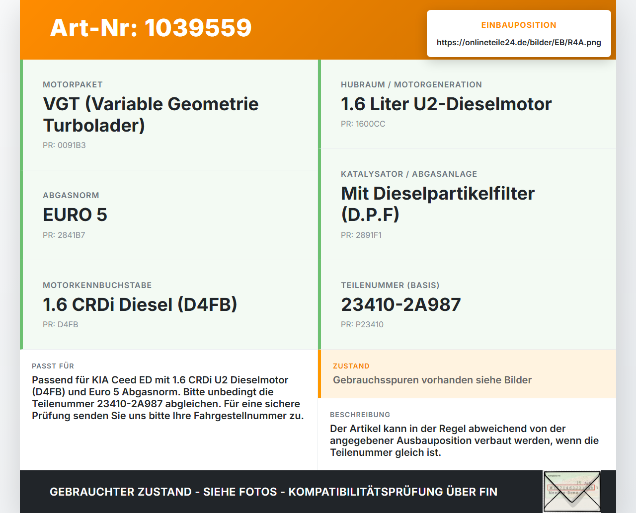 KIA Ceed ED 09-13 1,6 66KW D4FB Kolben mit Pleuel Pos A KIA Ceed ED 09-13 31.10.2011 23410-2A957 23410-2A987 gebraucht Vorschau 3
