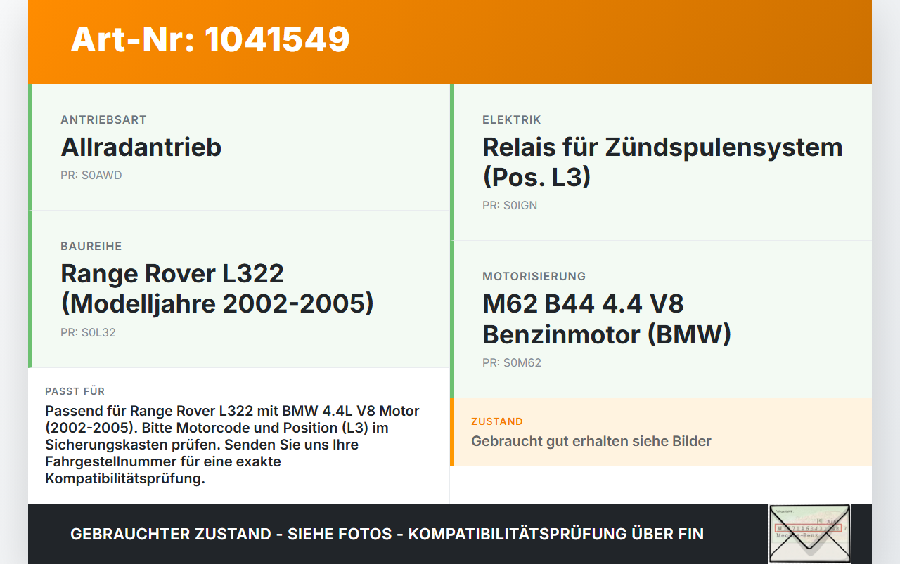 Land Range Rover III L322 02-06 4,4 210KW BMW E46 323i BJ99 Relais Zündspule Pos.L3 Land Range Rover III L322 02-06... Vorschau 3