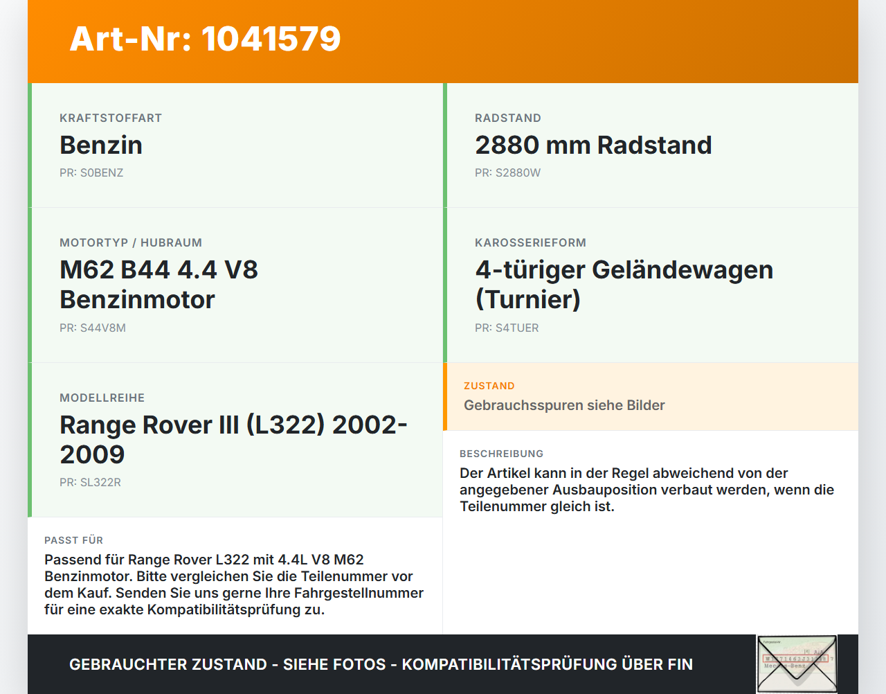 Land Range Rover III L322 02-06 4,4 210KW Einspritzdüse Einspritzventil Zyl.L4 Land Range Rover III L322 02-06... Vorschau 3