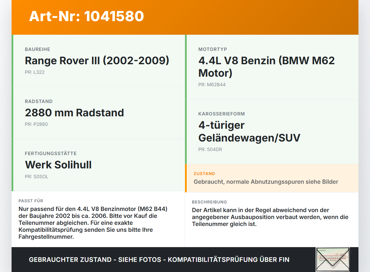 Land Range Rover III L322 02-06 4,4 210KW Einspritzdüse Einspritzventil Zyl.5 Land Range Rover III L322 02-06... Vorschau 3