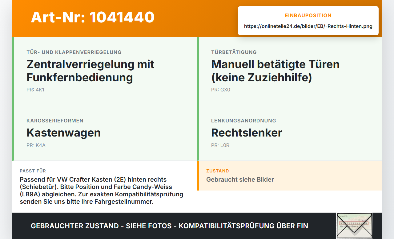 VW Crafter 2E 35 11-16 Kasten Türgriff Griff aussen Rechts Hinten LB9A VW Crafter 2E 35 11-16 07.10.2016 2E1843703A... Vorschau 3