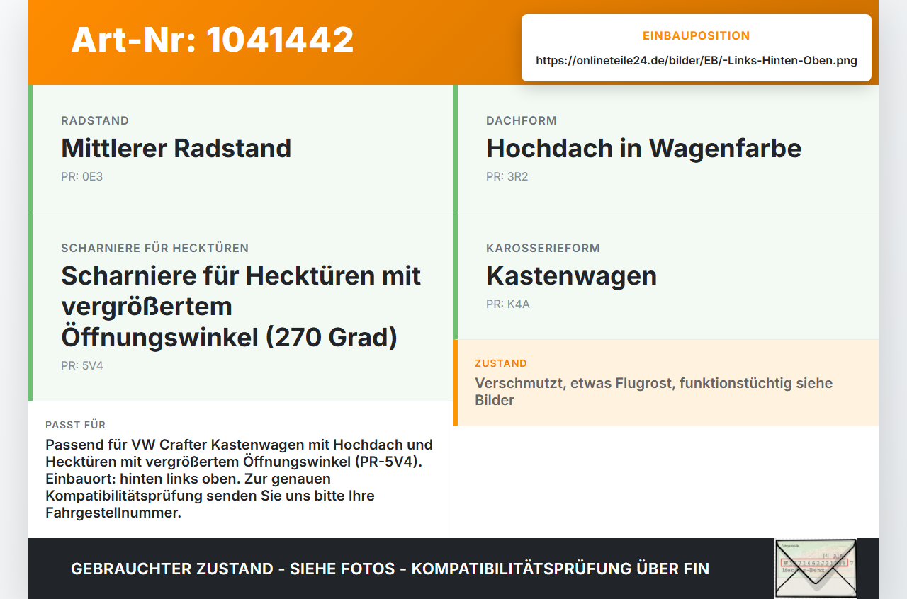 VW Crafter 2E 35 11-16 Kasten Türscharnier Tür Scharnier Links Hinten Oben VW Crafter 2E 35 11-16 07.10.2016... Vorschau 3