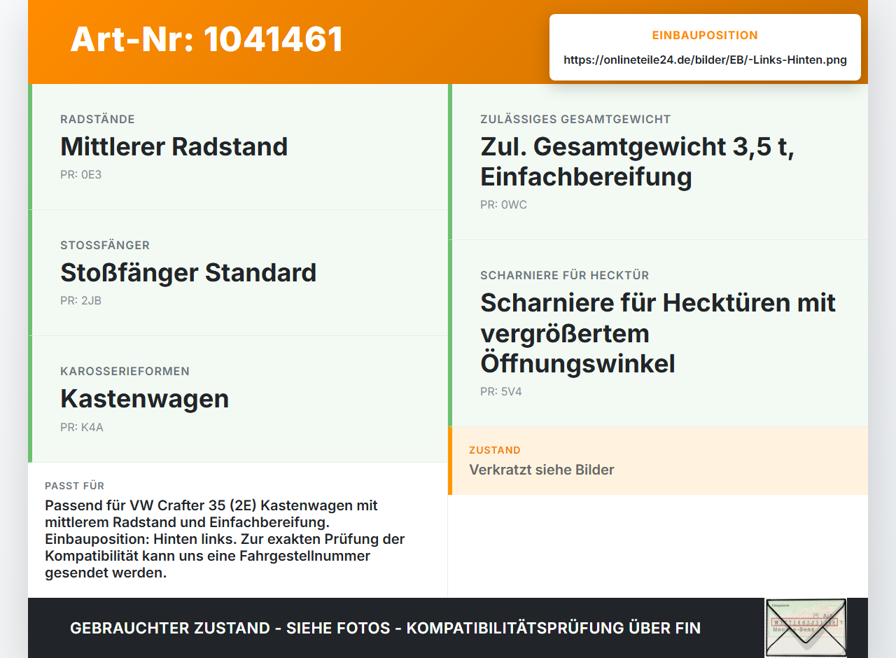 VW Crafter 2E 35 11-16 Schutzecken für Stoßstange Stoßfänger Links Hinten VW Crafter 2E 35 11-16 07.10.2016... Vorschau 3