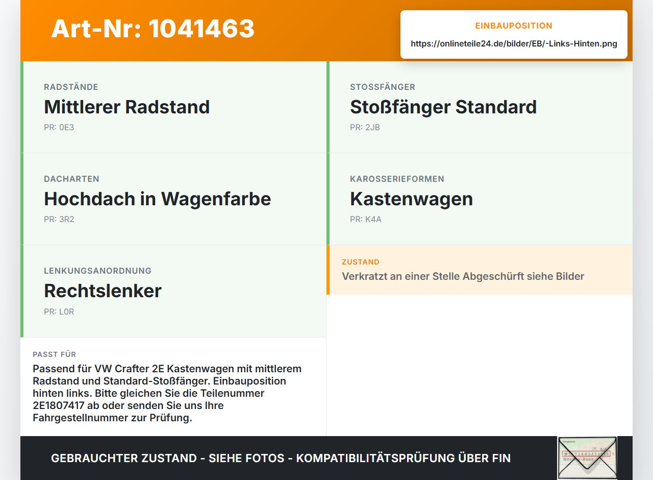 VW Crafter 2E 35 11-16 Kasten Blende Aussen Links Hinten VW Crafter 2E 35 11-16 07.10.2016 2E1807417 A9068802671... Vorschau 3