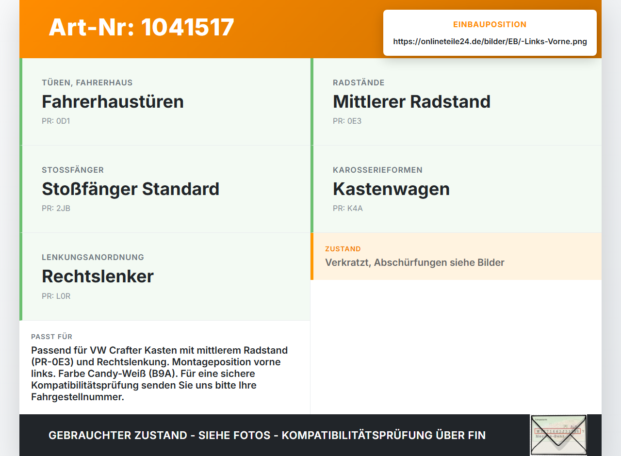VW Crafter 2E 35 11-16 Kasten Türleiste Links Vorne Aussen Beplankung LB9A VW Crafter 2E 35 11-16 07.10.2016... Vorschau 3