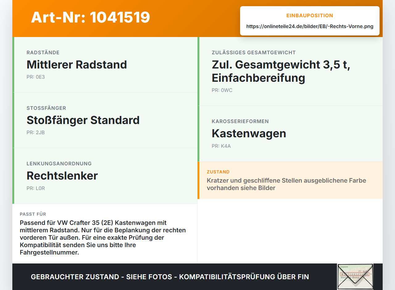 VW Crafter 2E 35 11-16 Kasten Türleiste Beplankung Rechts Vorne Aussen LB9A VW Crafter 2E 35 11-16 07.10.2016... Vorschau 3