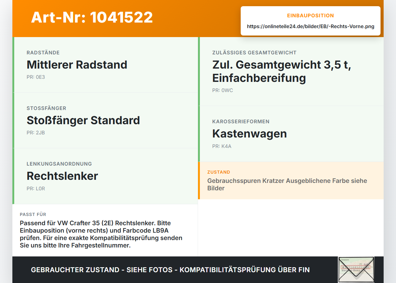 VW Crafter 2E 35 11-16 Leiste Zierleiste für Kotflügel Rechts Vorne LB9A VW Crafter 2E 35 11-16 07.10.2016... Vorschau 3