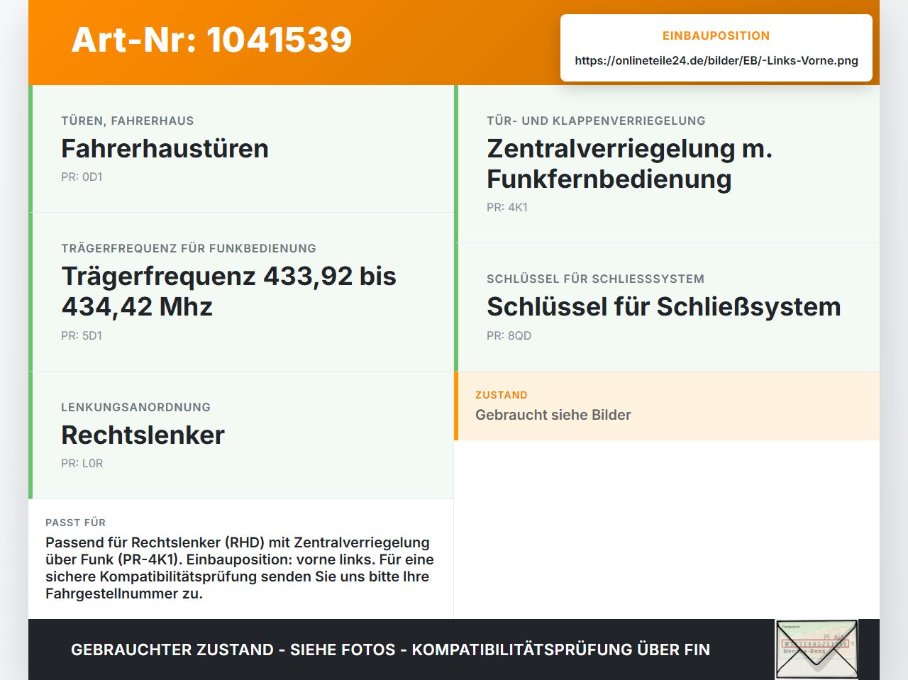 VW Crafter 2E 35 11-16 Kasten RHD Türschloss m. ZV Stellmotor Links Vorne VW Crafter 2E 35 11-16 07.10.2016... Vorschau 3