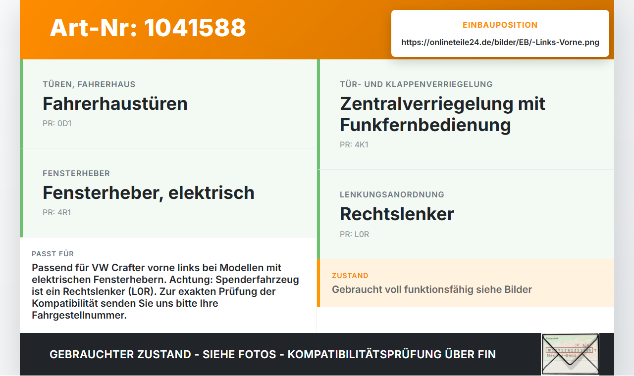 VW Crafter 2E 35 11-16 Kasten Fensterhebermotor mit Fensterheber Links Vorne VW Crafter 2E 35 11-16 07.10.2016... Vorschau 3