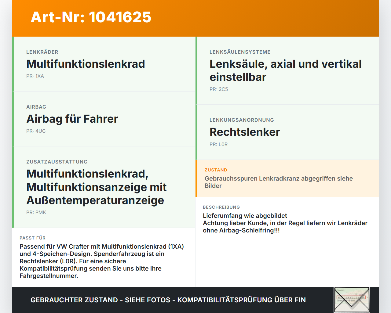 VW Crafter 2E 35 11-16 Lenkrad Airbaglenkrad SRS Fahrerairbag 4-Speichen VW Crafter 2E 35 11-16 07.10.2016... Vorschau 3