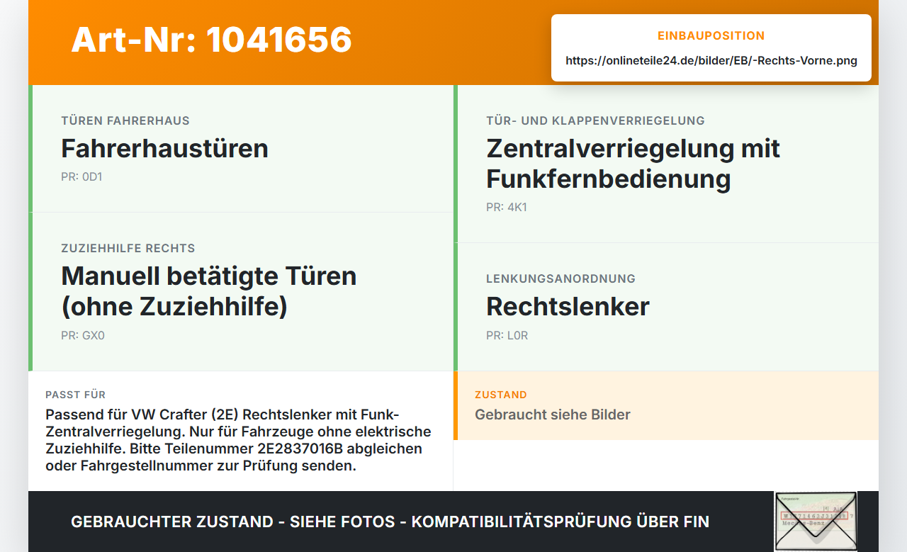 VW Crafter 2E 35 11-16 Kasten RHD Türschloss Stellmotor ZV Vorne Rechts VW Crafter 2E 35 11-16 07.10.2016... Vorschau 3
