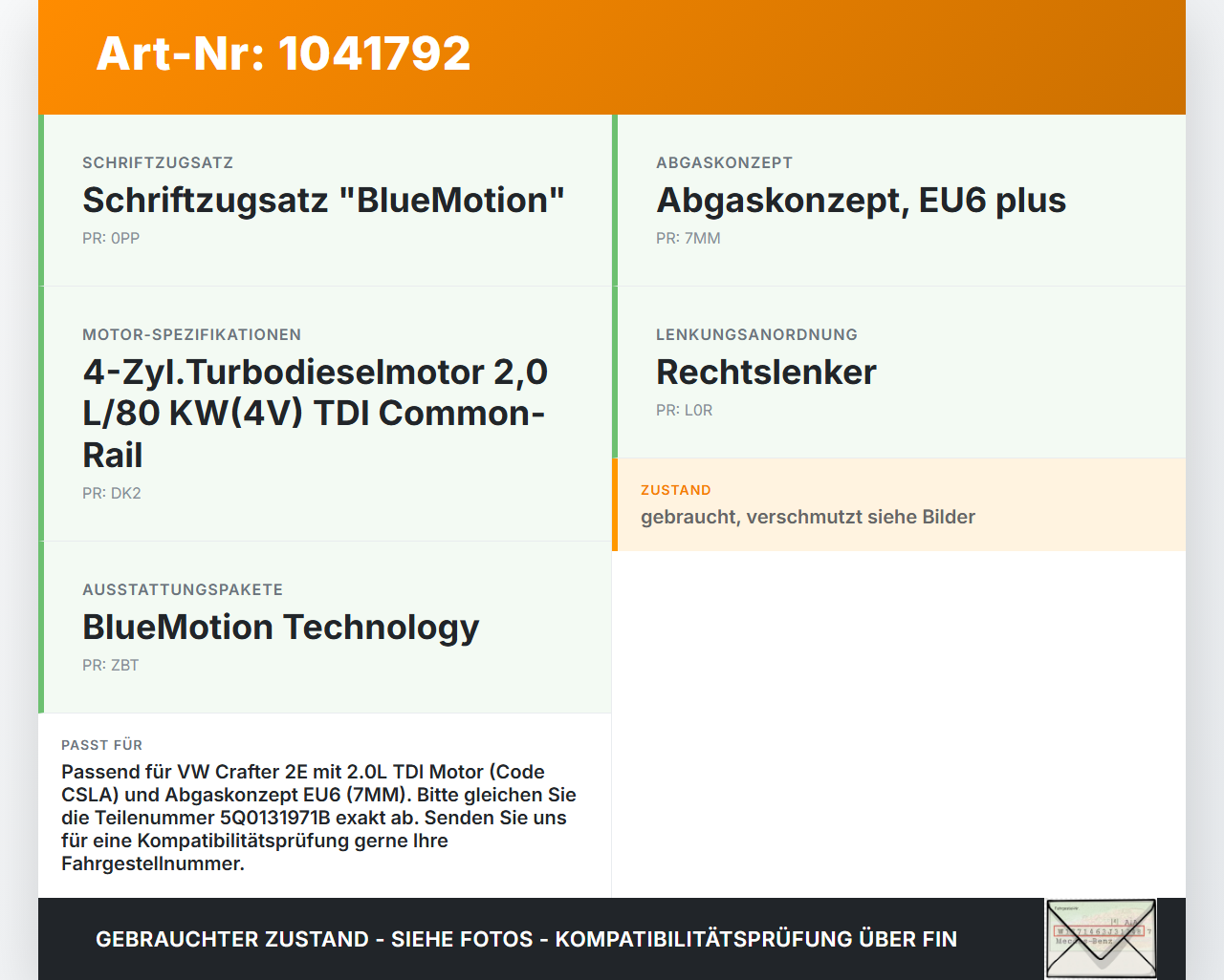 VW Crafter 2E 35 11-16 Steuergerät AdBlue SCR Modul Dosierung ECU VW Crafter 2E 35 11-16 07.10.2016 5Q0131971B... Vorschau 3