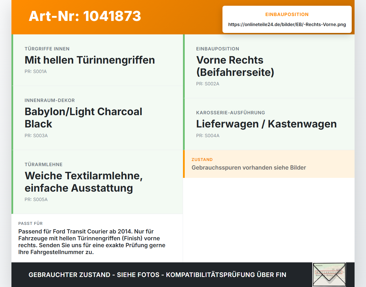 Ford Transit Courier 14-18 Kasten Türgriff Griffmuschel Griff Innen Rechts Vorne Ford Transit Courier 14-18... Vorschau 3