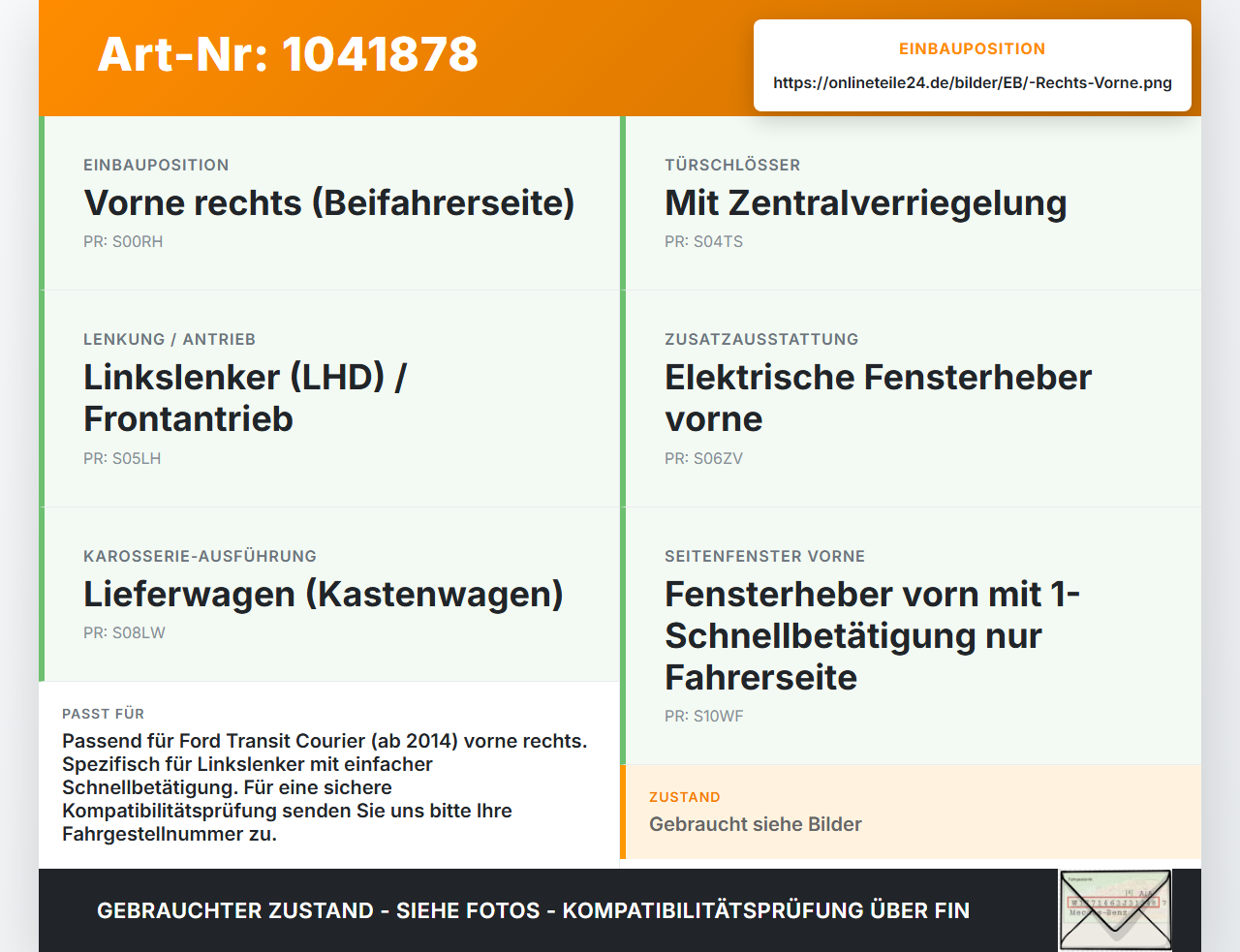 Ford Transit Courier 14-18 Kasten Fensterhebermotor mit Fensterheber Rechts Vorne Ford Transit Courier 14-18... Vorschau 3