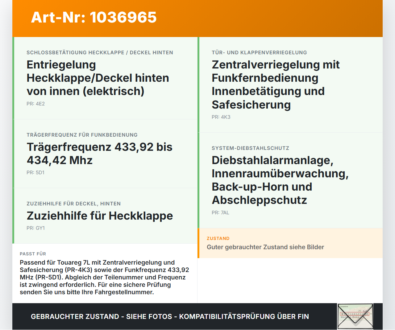 VW Touareg 7L 06-10 Steuergerät ECU Modul RBG-SME Kessy Zentralverriegelung VW Touareg 7L 06-10 18.05.2007... Vorschau 3