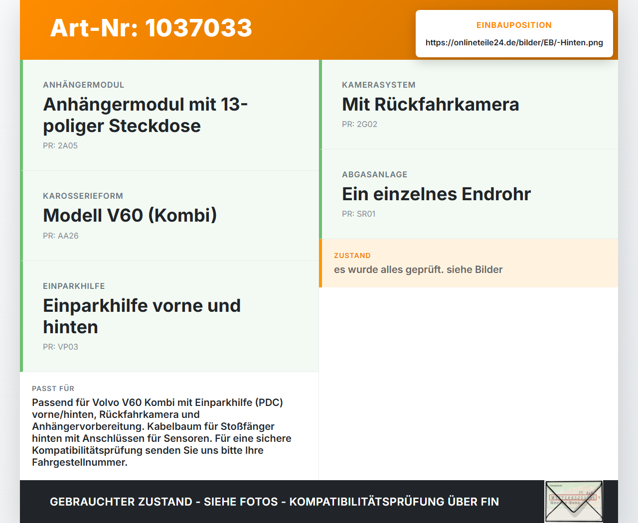 Volvo V60 D4 10-13 Kombi Kabelbaum Stoßstange Hinten Leitungssatz Volvo V60 D4 10-13 24.03.2011 31327243... Vorschau 3