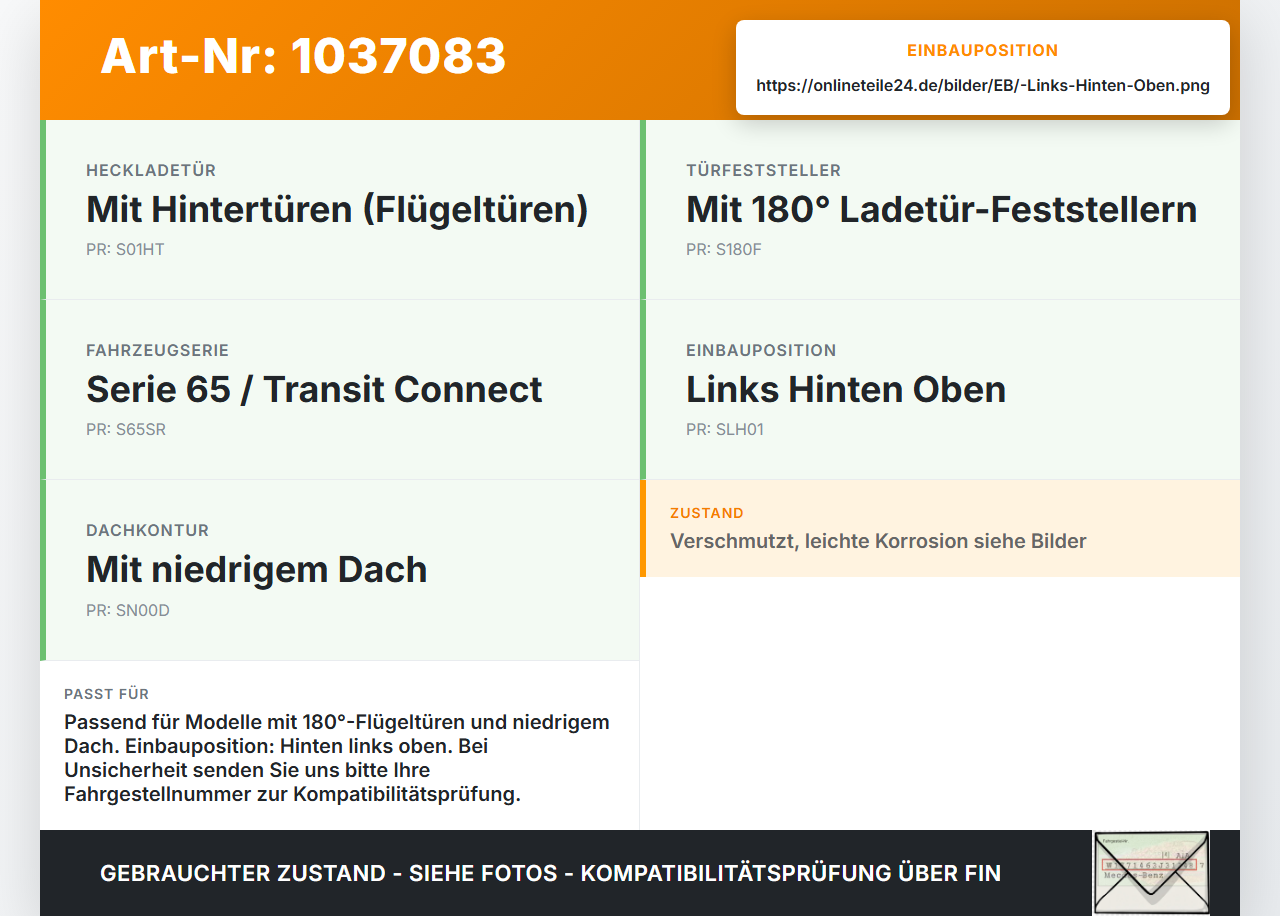 Ford Tourneo Connect 09-13 Türscharnier für Flügeltür Tür Scharnier Links Hinten Oben Ford Tourneo Connect 09-13... Vorschau 3