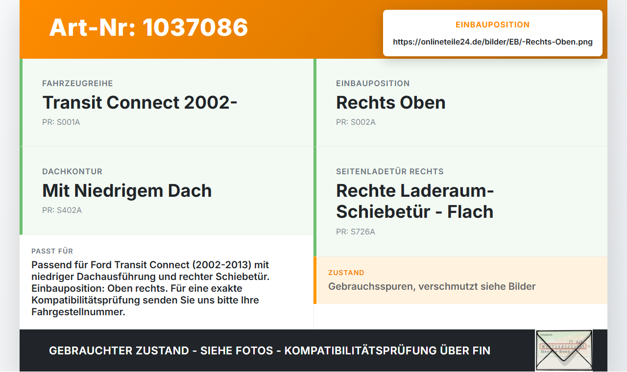 Ford Tourneo Connect 09-13 Führungsrolle für Schiebetür Rechts Oben Ford Tourneo Connect 09-13 26.09.2012 gebraucht Vorschau 3