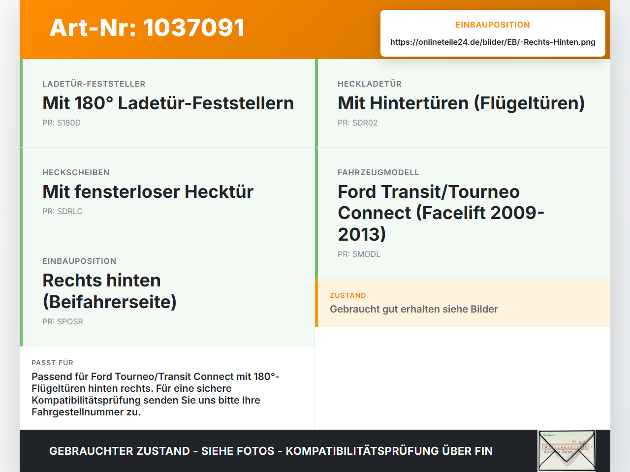 Ford Tourneo Connect 09-13 Türfangband Türbremse Türanschlag Rechts Hinten für Flügeltür Ford Tourneo Connect 09-13... Vorschau 3