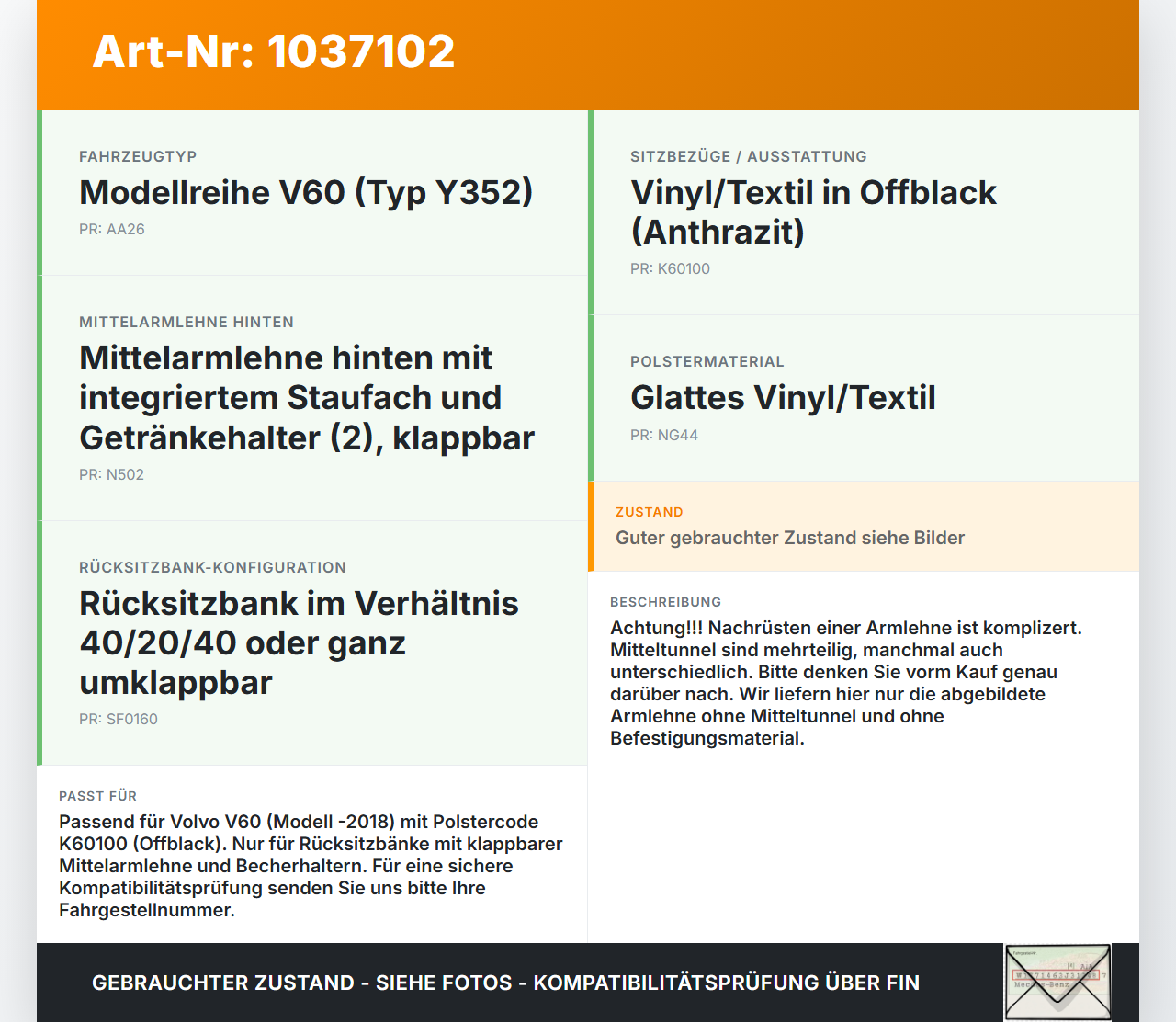 Volvo V60 D4 10-13 Armlehne Mittelarmlehne Auflage mit Becherhalter für Rücksitzbank Volvo V60 D4 10-13 24.03.2011... Vorschau 3