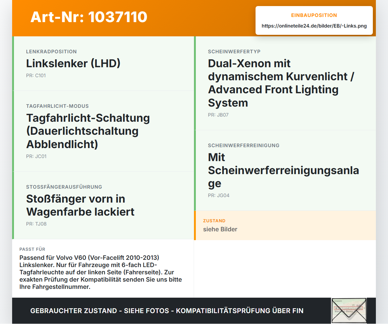 Volvo V60 D4 10-13 LED Tagfahrlicht Tagfahrleuchte Links Volvo V60 D4 10-13 24.03.2011 gebraucht Vorschau 3