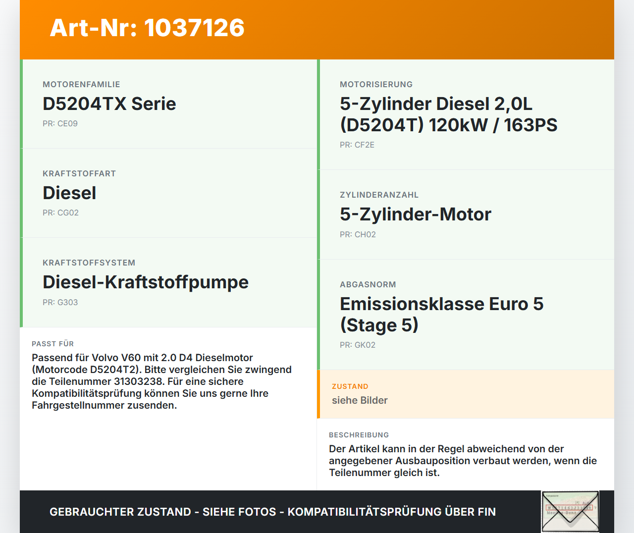 Volvo V60 D4 10-13 2,0d 120KW Injektor Einspritzdüse Zyl.4 Volvo V60 D4 10-13 24.03.2011 31303238 0445116046 gebraucht Vorschau 3