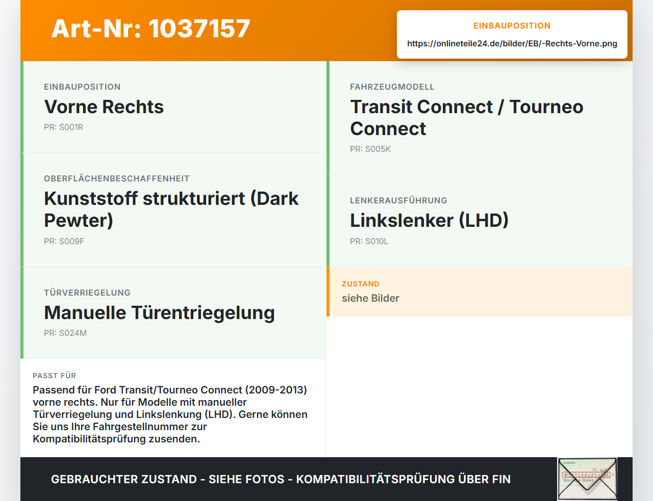 Ford Tourneo Connect 09-13 Türgriff Griff aussen Rechts Vorne 7VT Ford Tourneo Connect 09-13 26.09.2012 gebraucht Vorschau 3