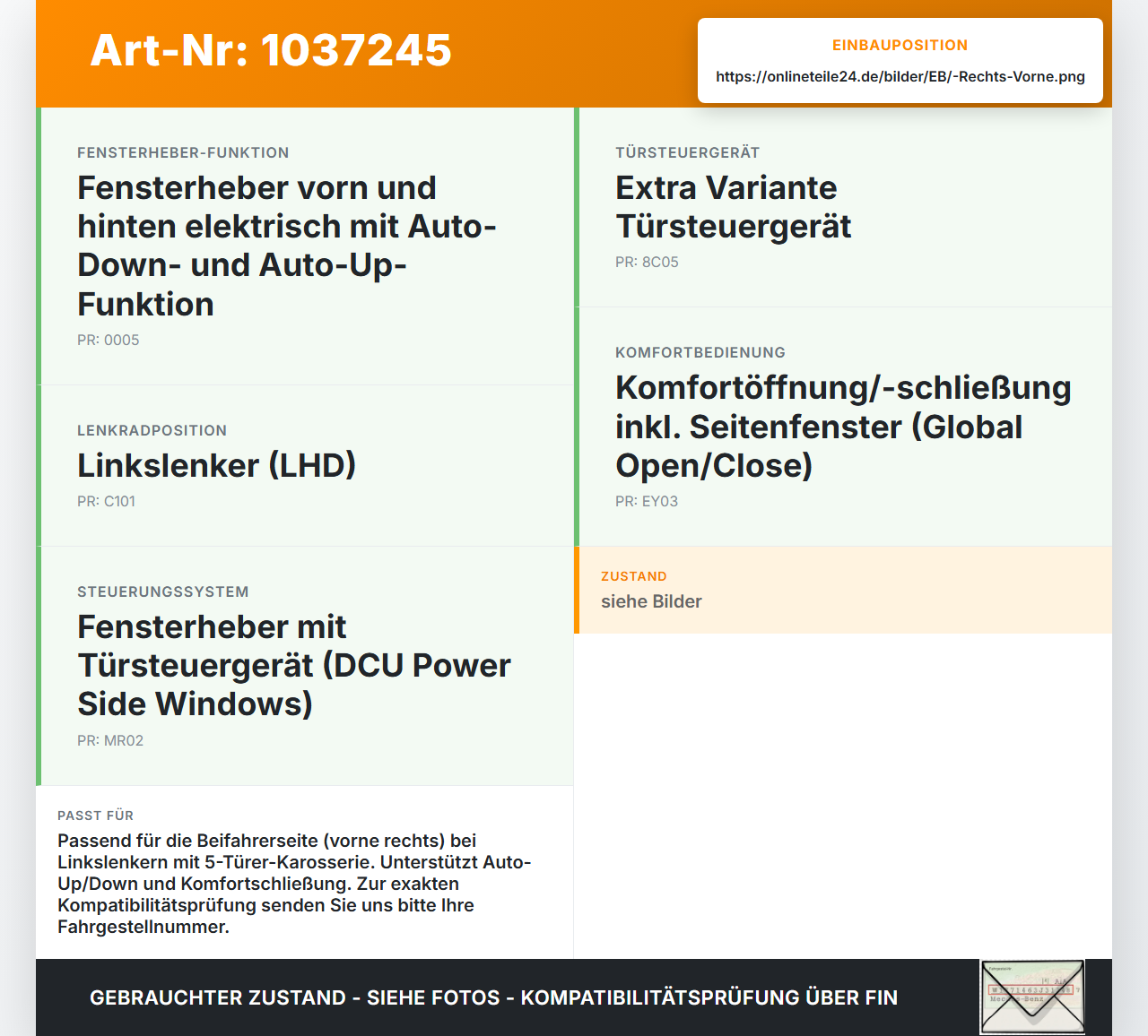 Volvo V60 D4 10-13 Kombi Fensterhebermotor Rechts Vorne Volvo V60 D4 10-13 24.03.2011 966269-102 110110 WR12-717... Vorschau 3