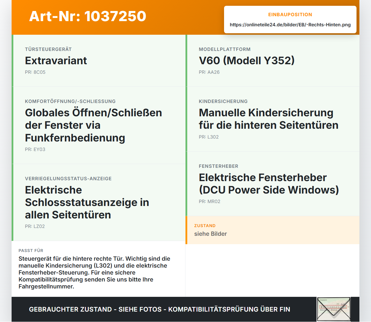 Volvo V60 D4 10-13 Steuergerät ECU Modul Türsteuergerät Rechts Hinten Volvo V60 D4 10-13 24.03.2011 AV6N-14C236-AB... Vorschau 3