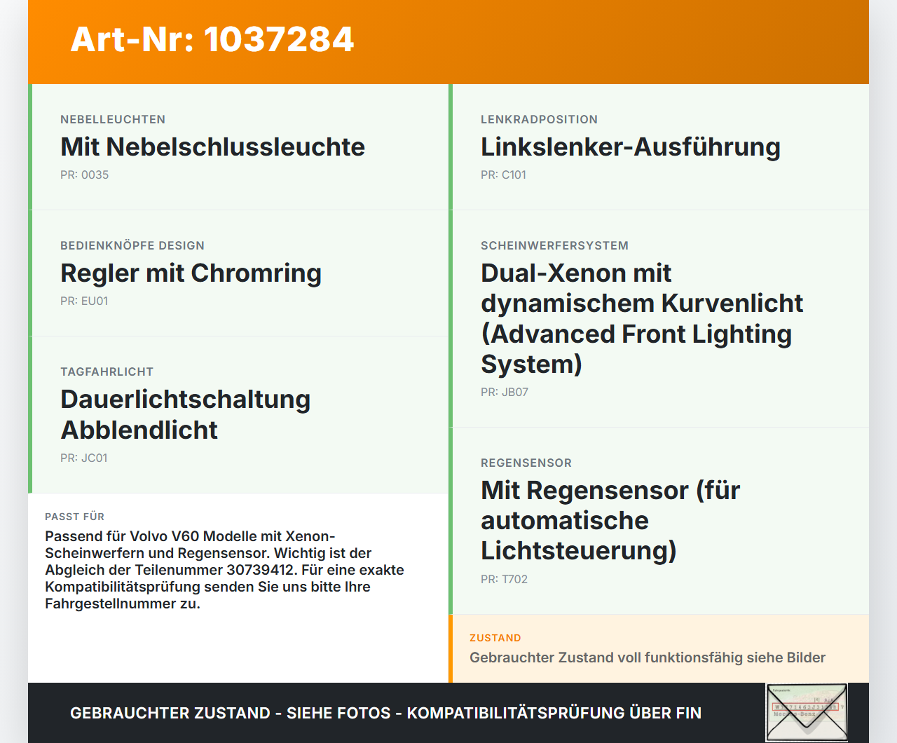 Volvo V60 D4 10-13 Lichtschalter Schalter Volvo V60 D4 10-13 24.03.2011 30739412 04066332 gebraucht Vorschau 3