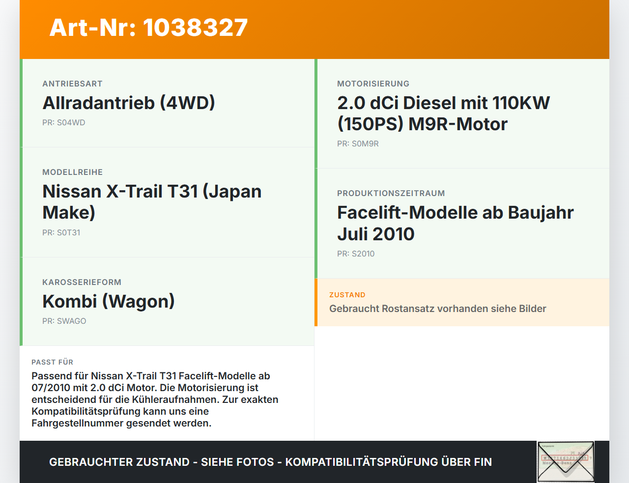 Nissan X-Trail T31 10-14 dCi 2,0 110KW Schlossträger Frontmaske Träger Nissan X-Trail T31 10-14 21.09.2011... Vorschau 3