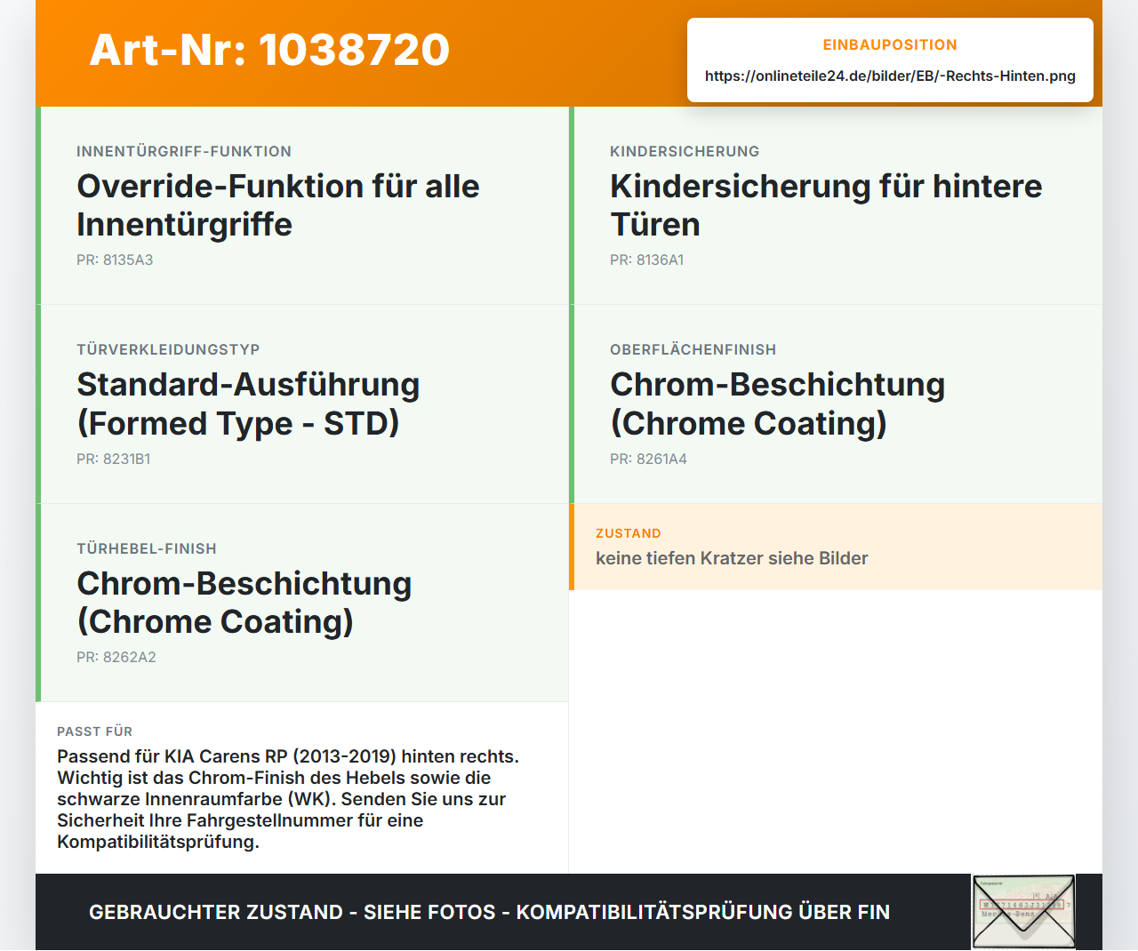 KIA Carens RP IV 13-19 Griff Griffmuschel Türgriff Innen Rechts Hinten KIA Carens RP IV 13-19 29.08.2014... Vorschau 3