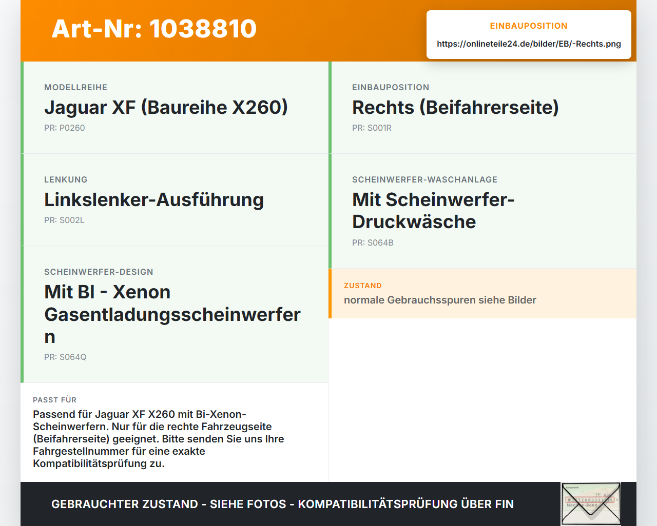 Jaguar XF X260 15-20 Xenon Vorschaltgerät Rechts Jaguar XF X260 15-20 20.06.2017 C2D50948 1036060064 gebraucht Vorschau 3