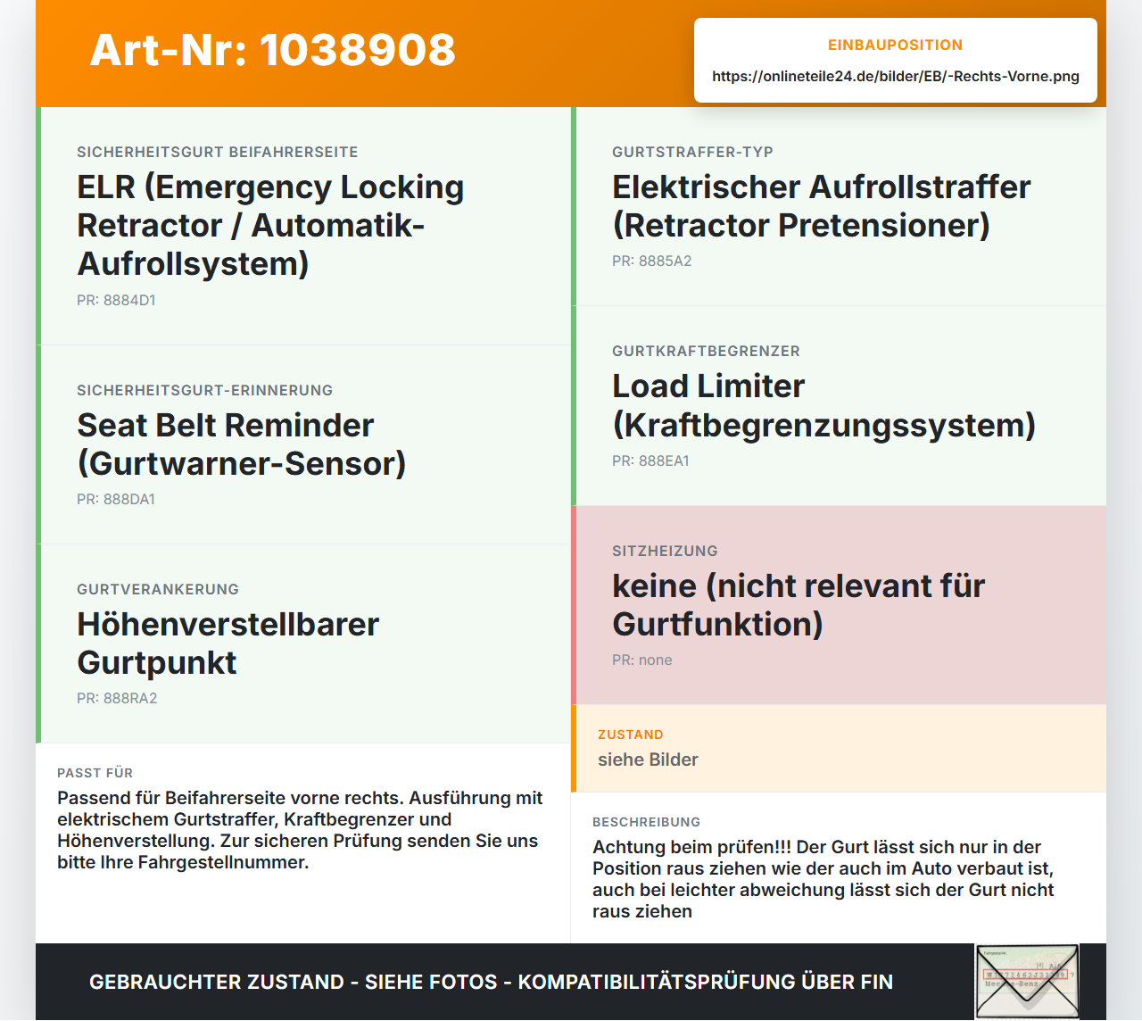 KIA Carens RP IV 13-19 Gurt Sicherheitsgurt Gurtstraffer für Beifahrer Rechts Vorne KIA Carens RP IV 13-19... Vorschau 3