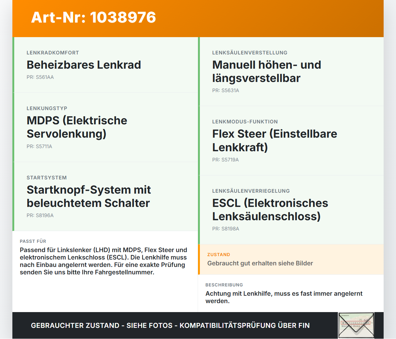KIA Carens RP IV 13-19 Lenkhilfe Lenksäule Elektrisch Servomotor MDPS KIA Carens RP IV 13-19 29.08.2014 56310A4015... Vorschau 3