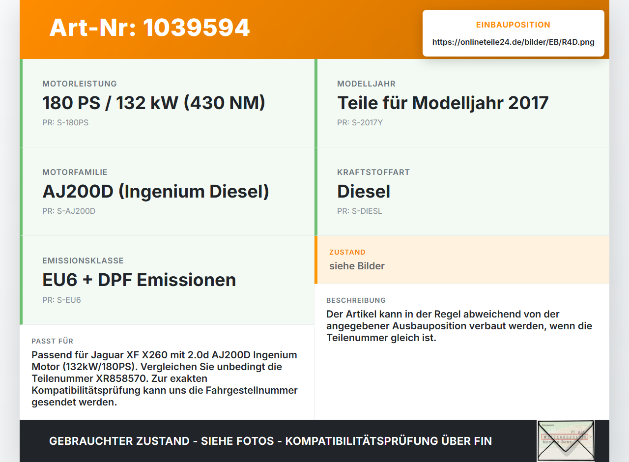 Jaguar XF X260 15-20 2,0d 132KW AJ200D Kolben mit Pleuel Pos D Jaguar XF X260 15-20 20.06.2017 XR858570 gebraucht Vorschau 3