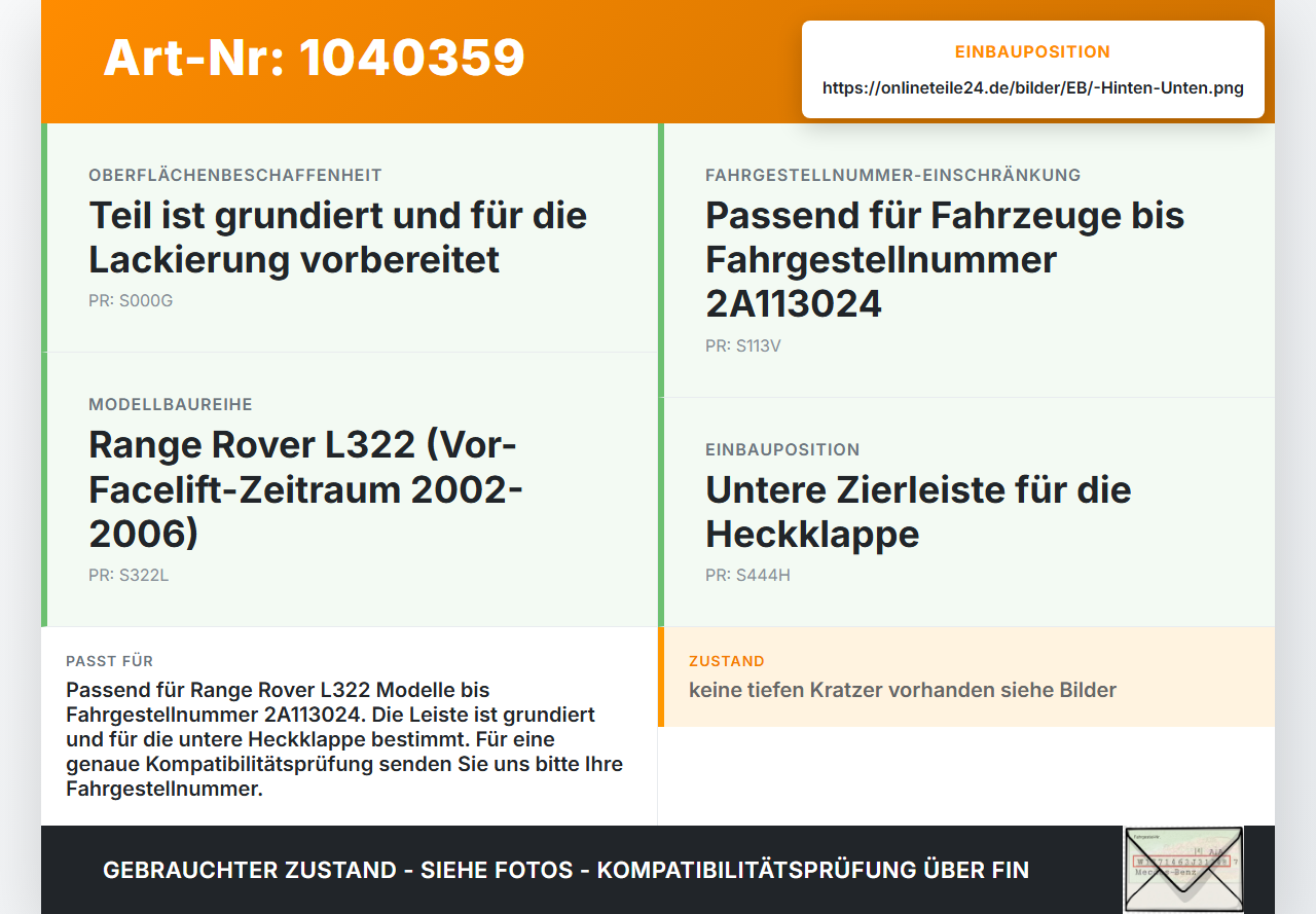 Land Range Rover III L322 02-06 Zierleiste Heckklappe Unten Leiste Hinten Land Range Rover III L322 02-06... Vorschau 3