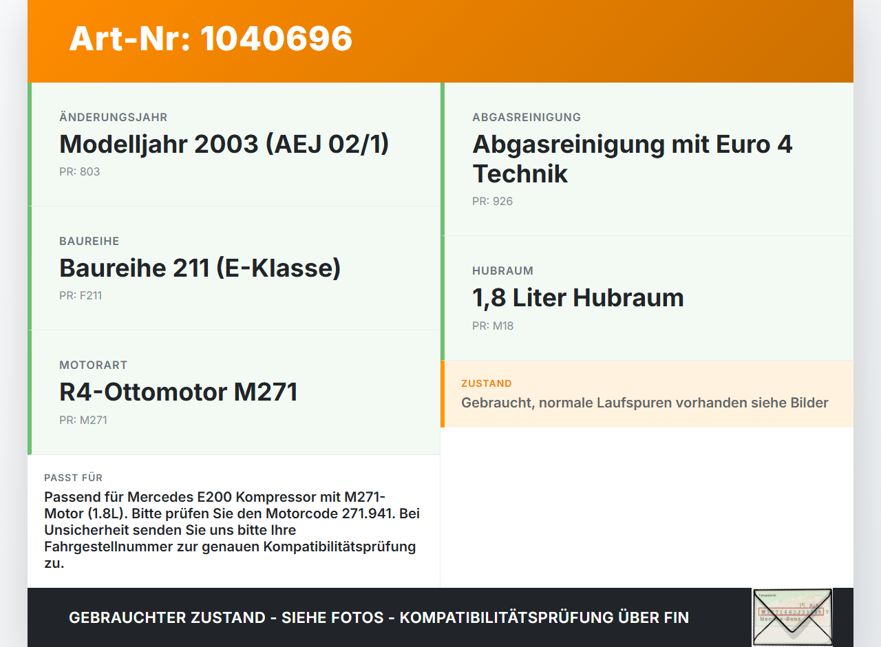 Mercedes W211 E200 02-06 1,8 120KW 271941 Nockenwelle Einlass Einlassnockenwelle Benzin Mercedes W211 E200 02-06... Vorschau 3