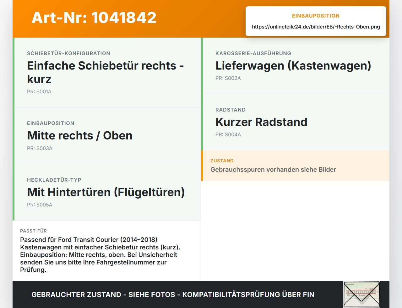 Ford Transit Courier 14-18 Kasten Führungsrolle für Schiebetür Mitte Rechts Mitte Oben Ford Transit Courier 14-18... Vorschau 3