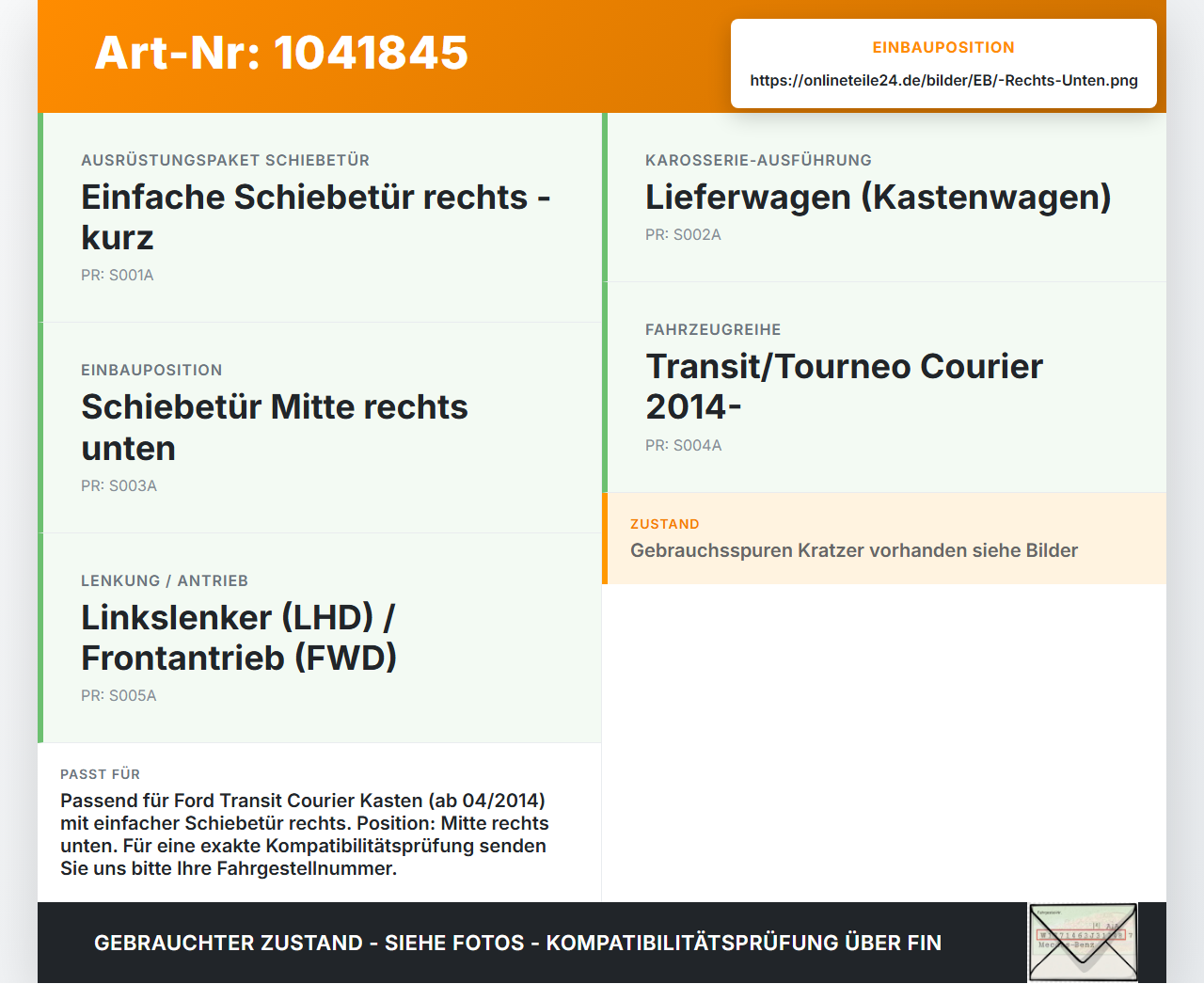 Ford Transit Courier 14-18 Kasten Führungsrolle für Schiebetür Mitte Rechts Unten Ford Transit Courier 14-18... Vorschau 3