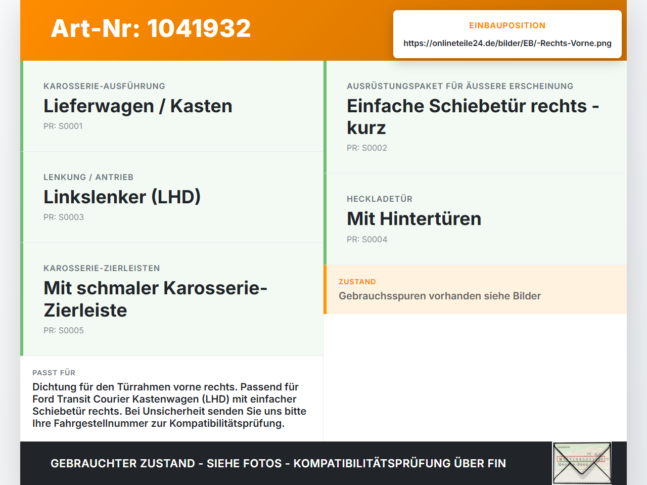 Ford Transit Courier 14-18 Kasten Dichtung für Rahmen Tür Rechts Vorne Ford Transit Courier 14-18 04.07.2014... Vorschau 3