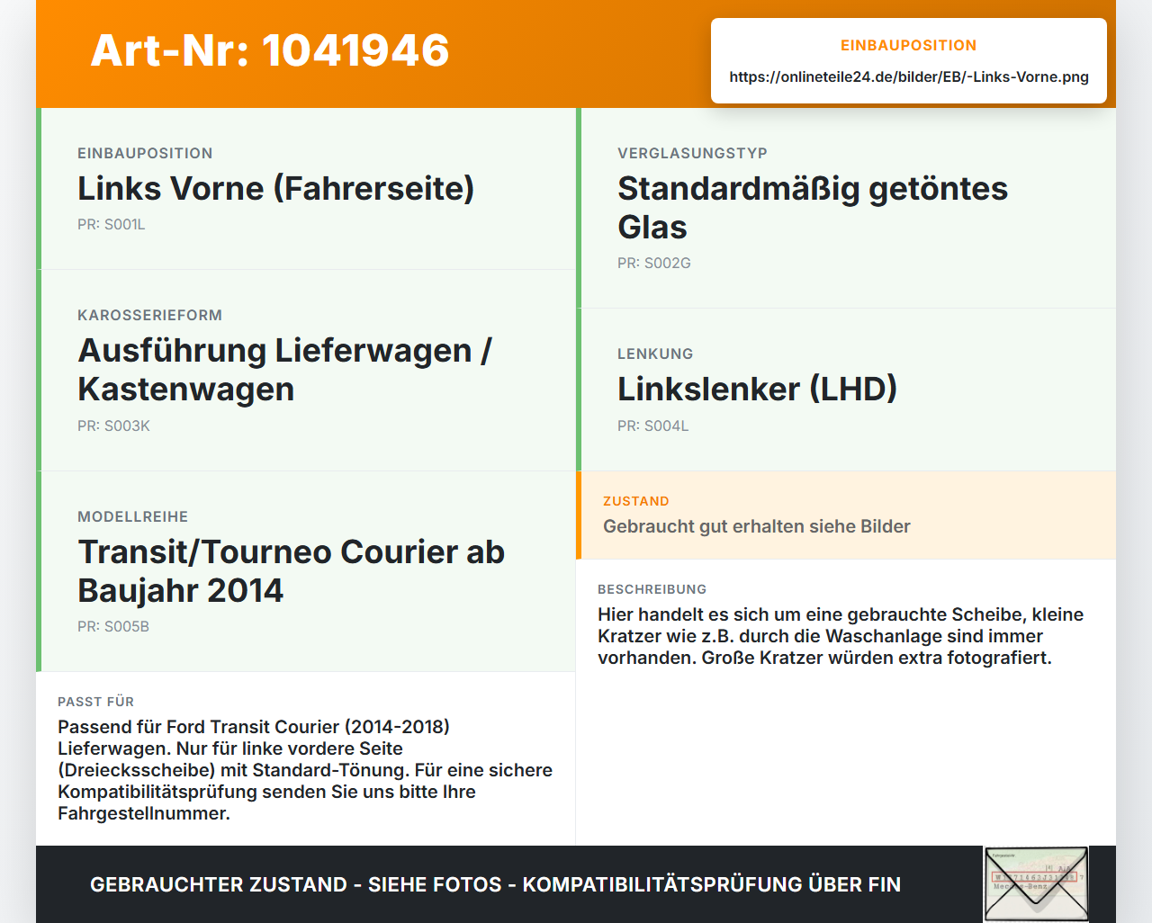 Ford Transit Courier 14-18 Kasten Seitenscheibe Dreieck Scheibe Türscheibe Links Vorne Ford Transit Courier 14-18... Vorschau 3