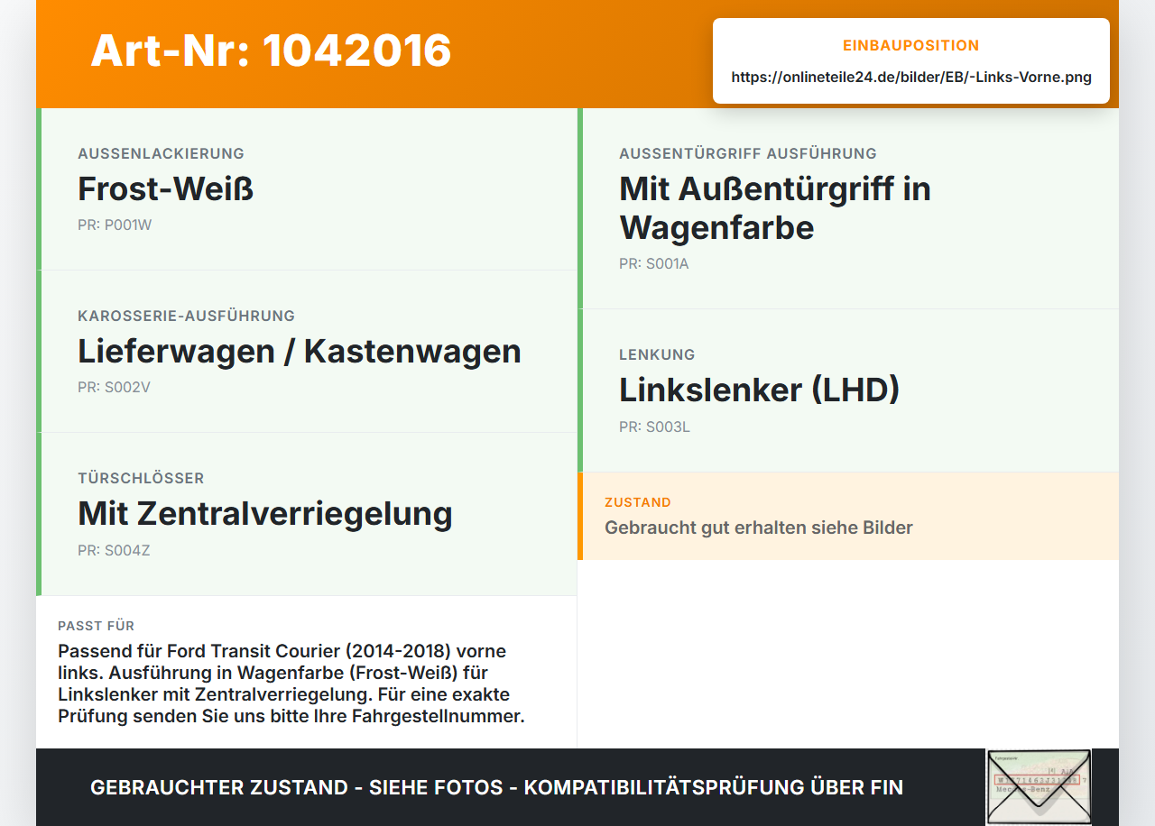 Ford Transit Courier 14-18 Kasten Türgriff Griff aussen Links Vorne EN Ford Transit Courier 14-18 04.07.2014... Vorschau 3
