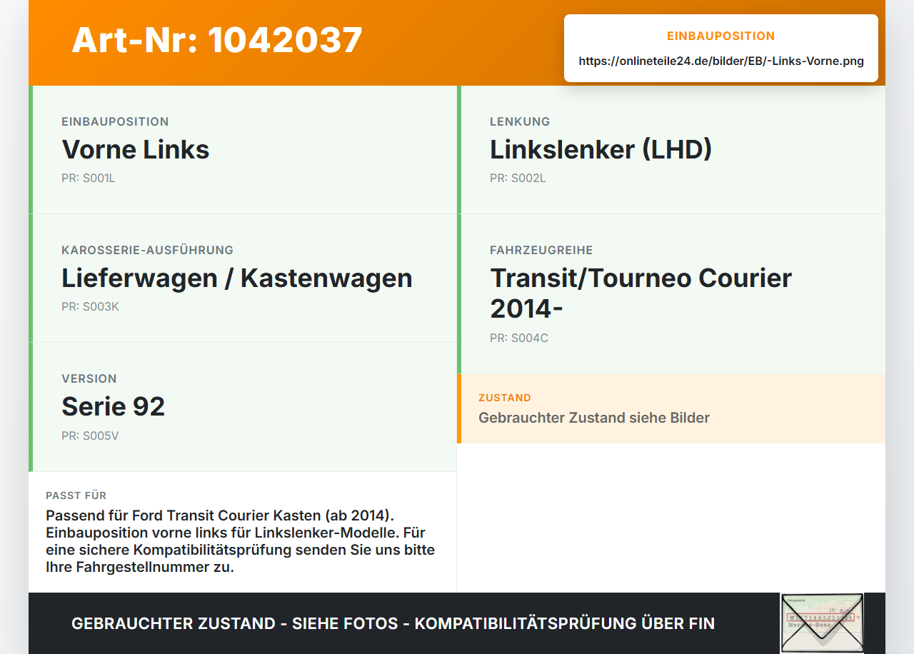 Ford Transit Courier 14-18 Kasten Türfangband Türbremse Türanschlag Links Vorne Ford Transit Courier 14-18... Vorschau 3