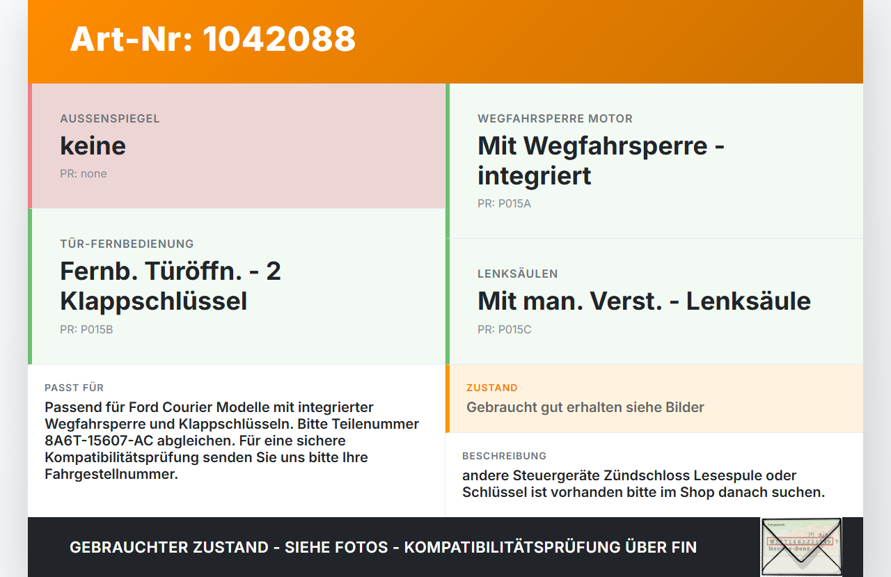 Ford Transit Courier 14-18 Lesespule Ford Transit Courier 14-18 04.07.2014 8A6T-15607-AC 1153793-00 gebraucht Vorschau 3