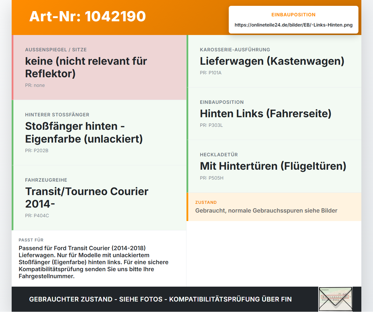 Ford Transit Courier 14-18 Kasten Reflektor für Stoßstange Hinten Links Ford Transit Courier 14-18 04.07.2014... Vorschau 3