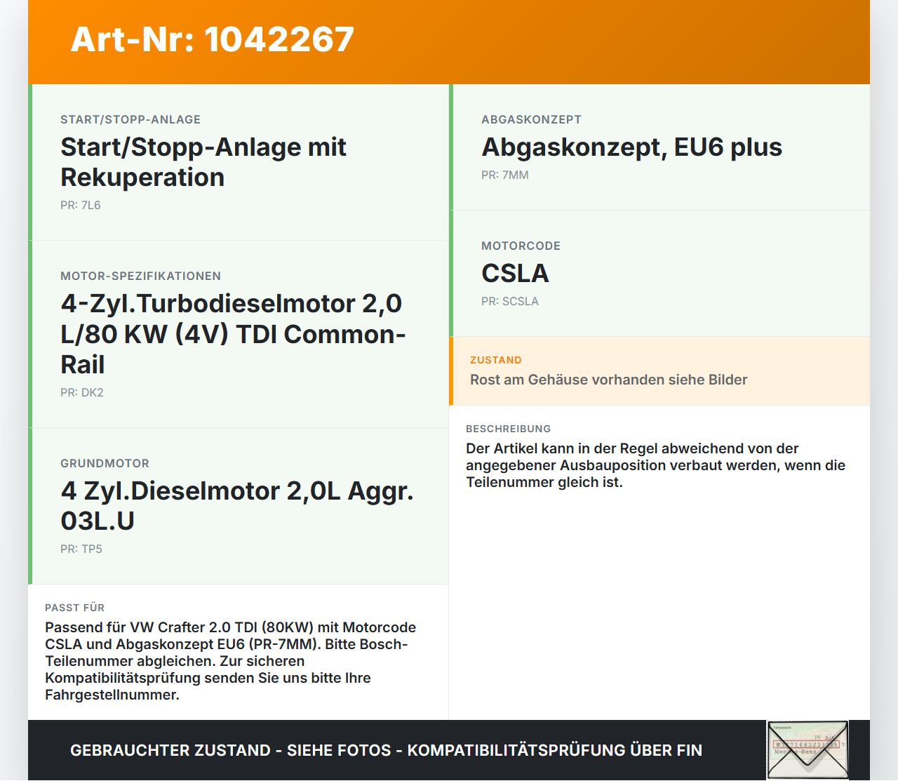 VW Crafter 2E 35 11-16 TDI 2,0 80KW Injektor Einspritzdüse Zyl.2 Orig. Bosch VW Crafter 2E 35 11-16 07.10.2016... Vorschau 3