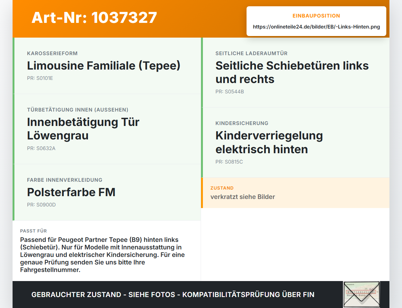 Peugeot Partner Tepee 08-12 Türgriff Griffmuschel Griff Innen Links Hinten Peugeot Partner Tepee 08-12 07.06.2011... Vorschau 3