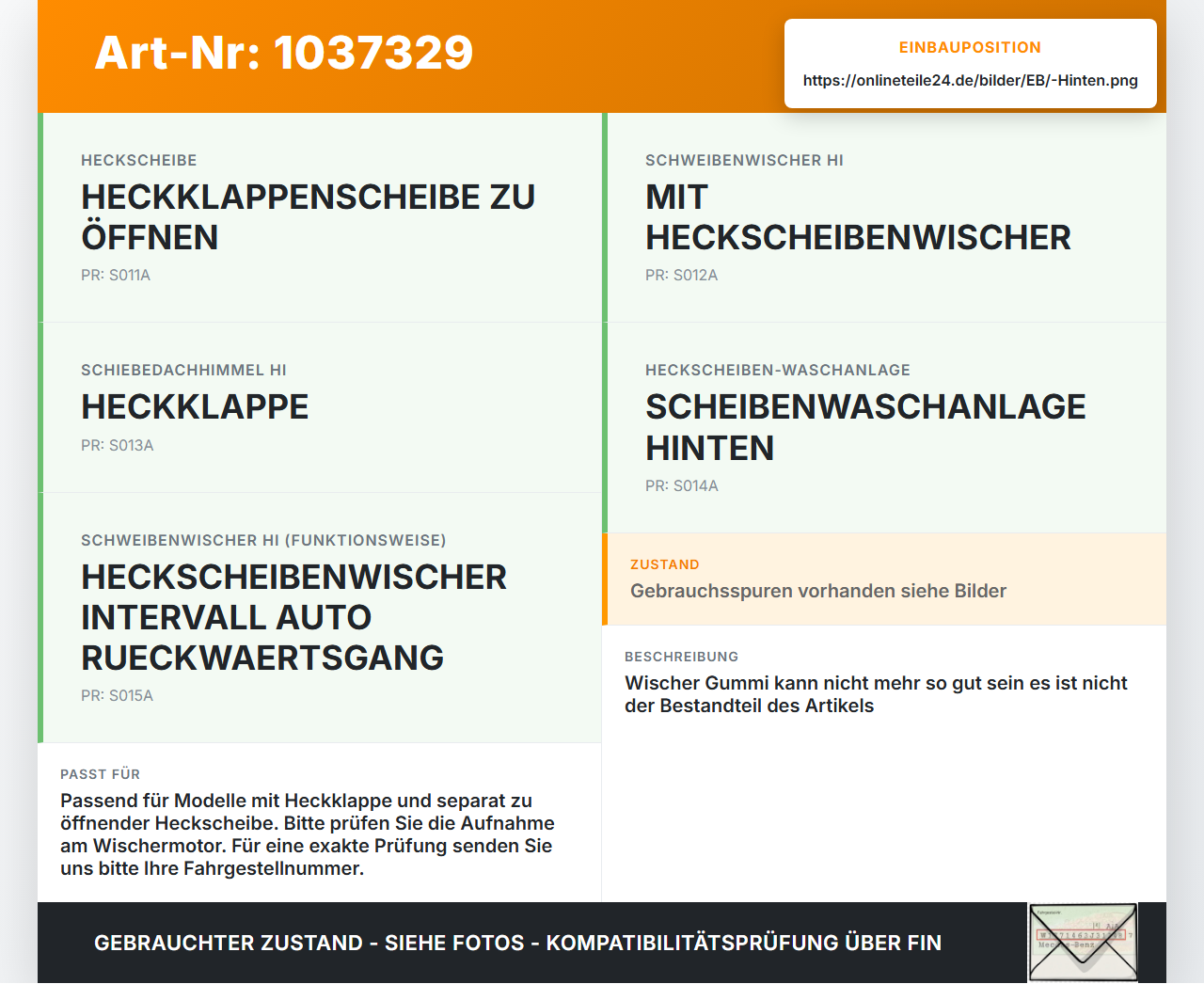 Peugeot Partner Tepee 08-12 Scheibenwischer Heckwischer Hinten Wischarm Peugeot Partner Tepee 08-12 07.06.2011 gebraucht Vorschau 3