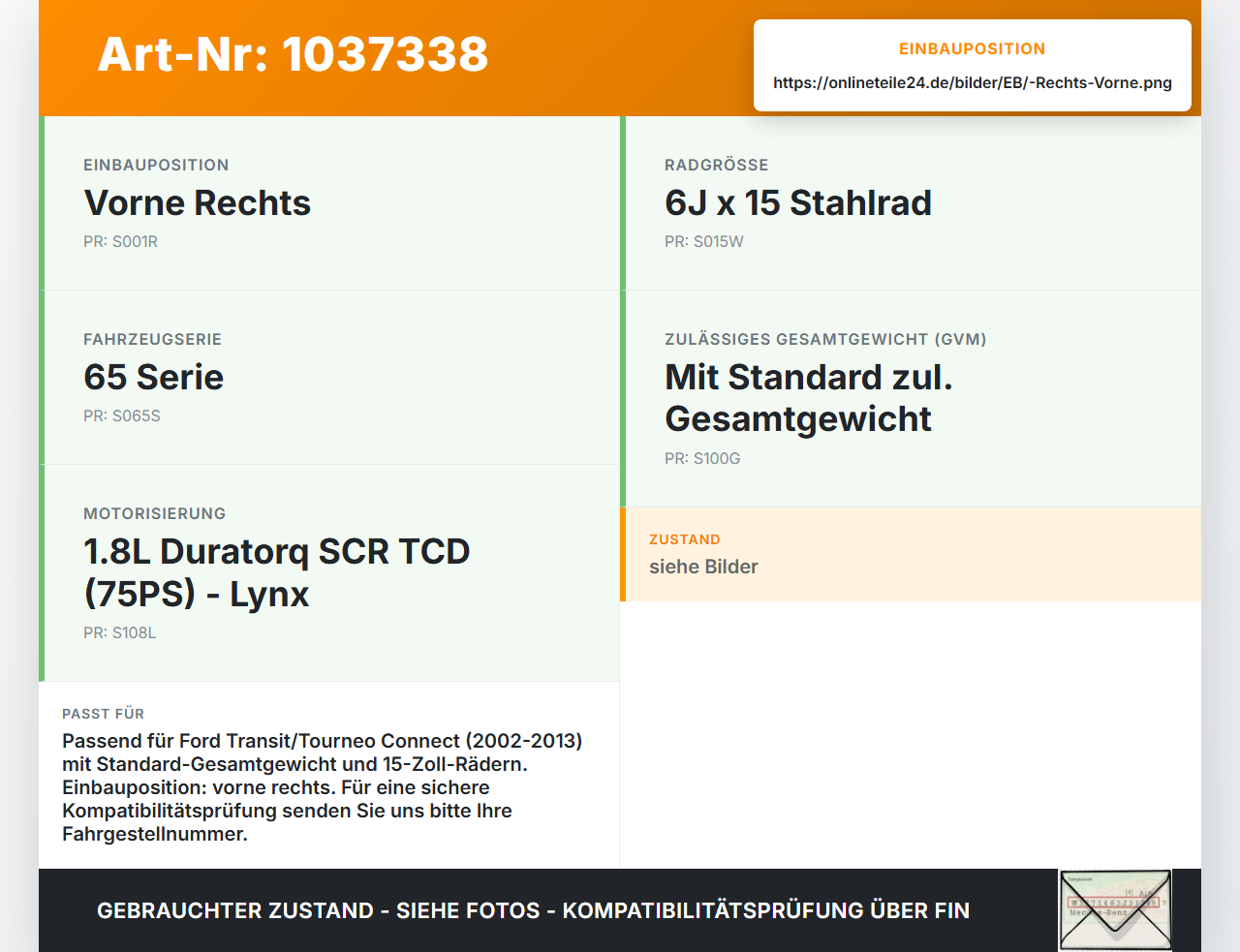 Ford Tourneo Connect 09-13 Stossdämpfer Federbein Vorne Rechts Ford Tourneo Connect 09-13 26.09.2012 5T16-18057-AD... Vorschau 3